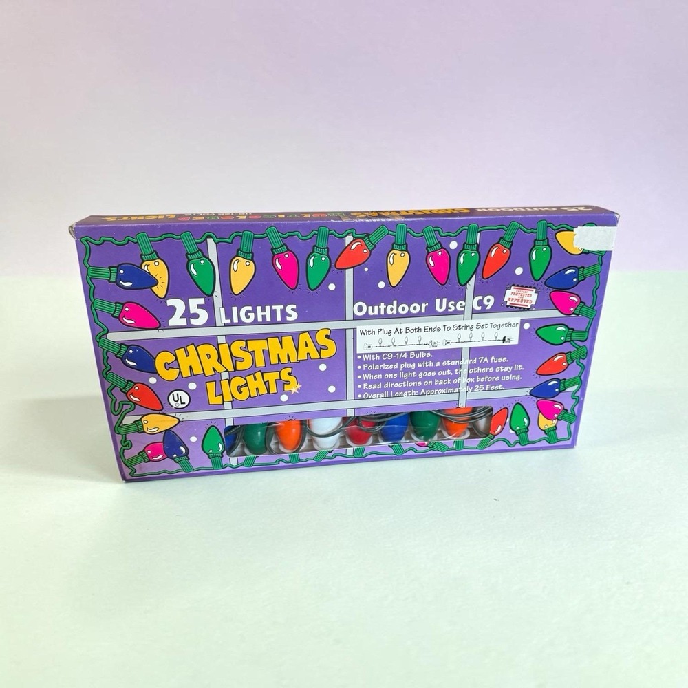 Vtg Christmas 25 Outdoor Multicolored C7 Lights 25-ft NIB Tested Works